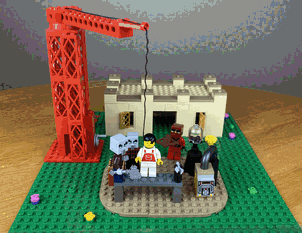 A higher quality animated LEGO scene of the workshop taken over by spooky figures. This is Dazzlecraft and Tinkerrock's workshop; depicting a mob lynching Tinkerrock.